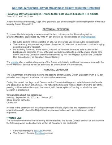 Mourning Services Schedules